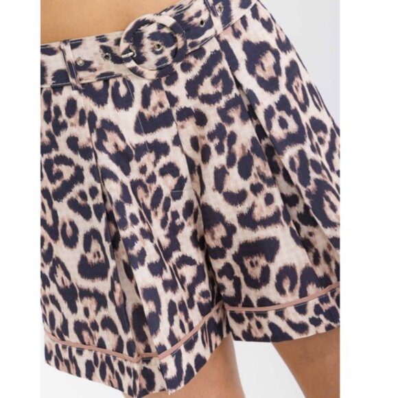Long Sleeve Button Up Blouse & Belted Animal Print Mini Shorts Set - Picture 7 of 8